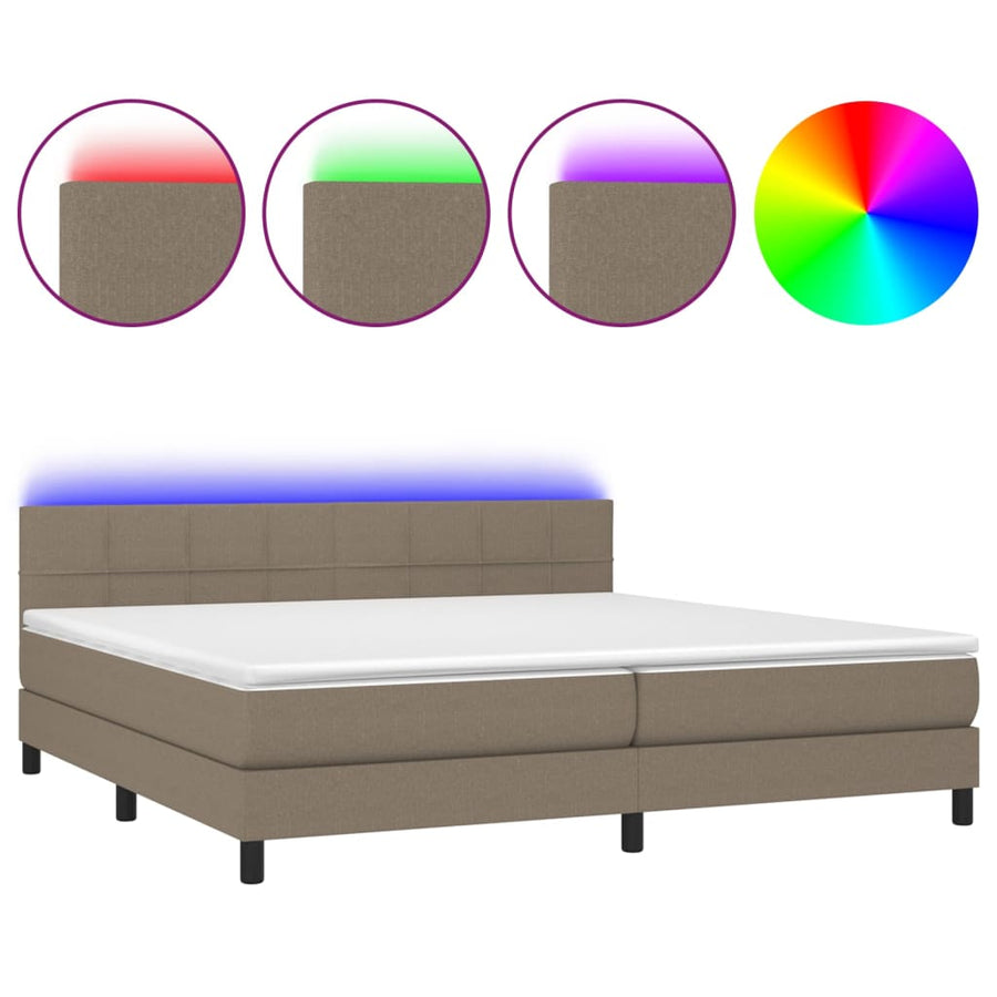 Boxspring Met Matras En Led Stof Taupe 200 x 200 cm Blok met vierkanten