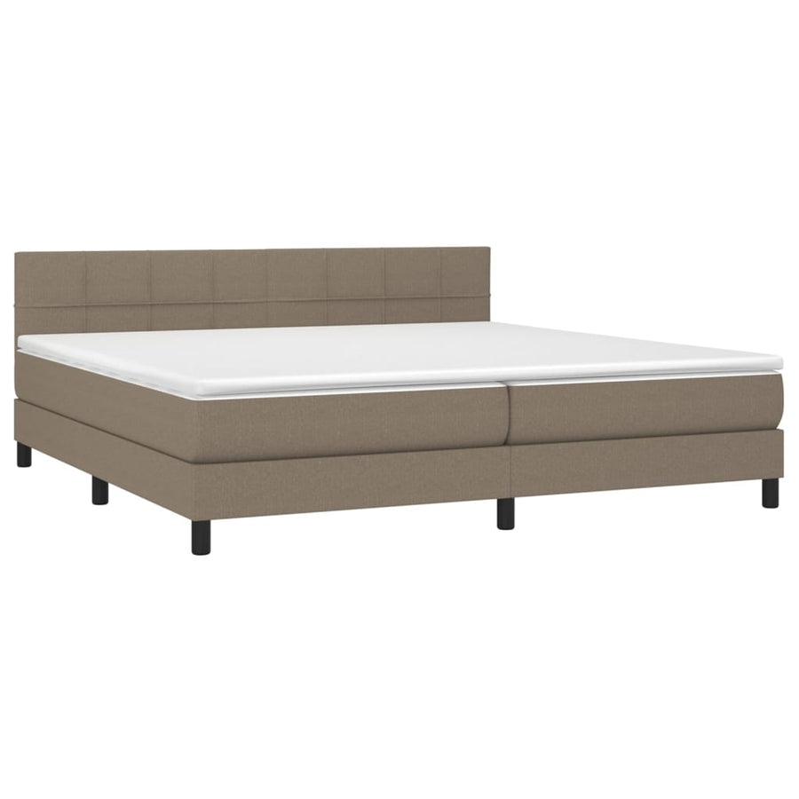 Boxspring Met Matras En Led Stof Taupe 200 x 200 cm Blok met vierkanten