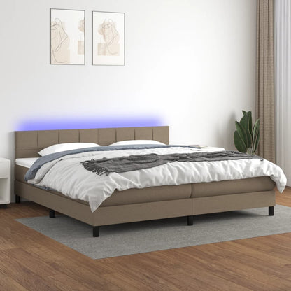 Boxspring Met Matras En Led Stof Taupe 200 x 200 cm Blok met vierkanten