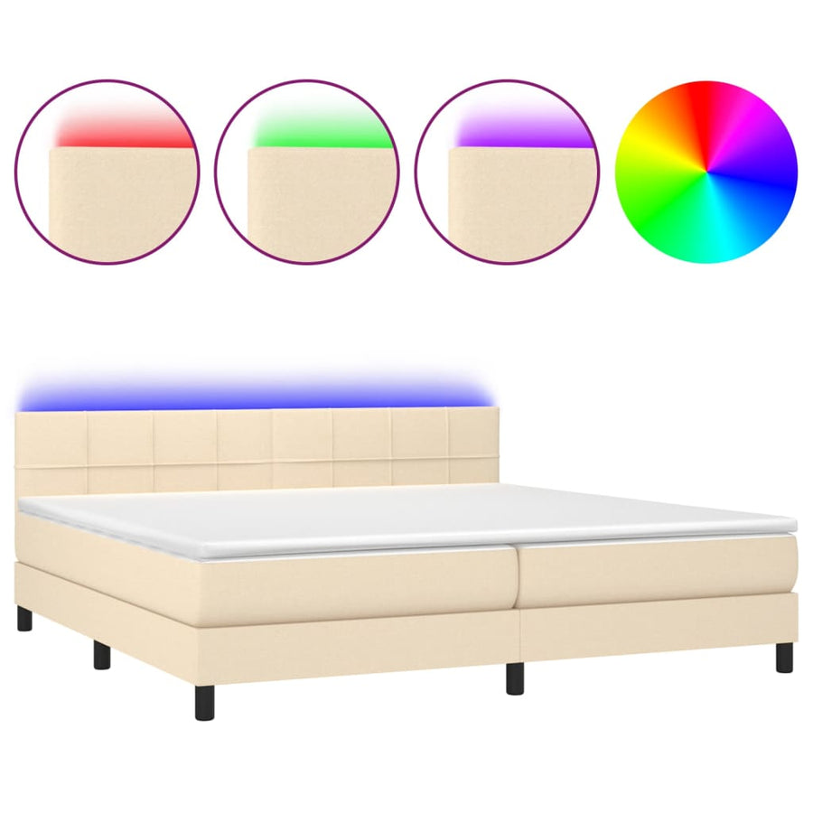 Boxspring met matras en LED stof crèmekleurig 200x200 cm 200 x 200 cm Crème