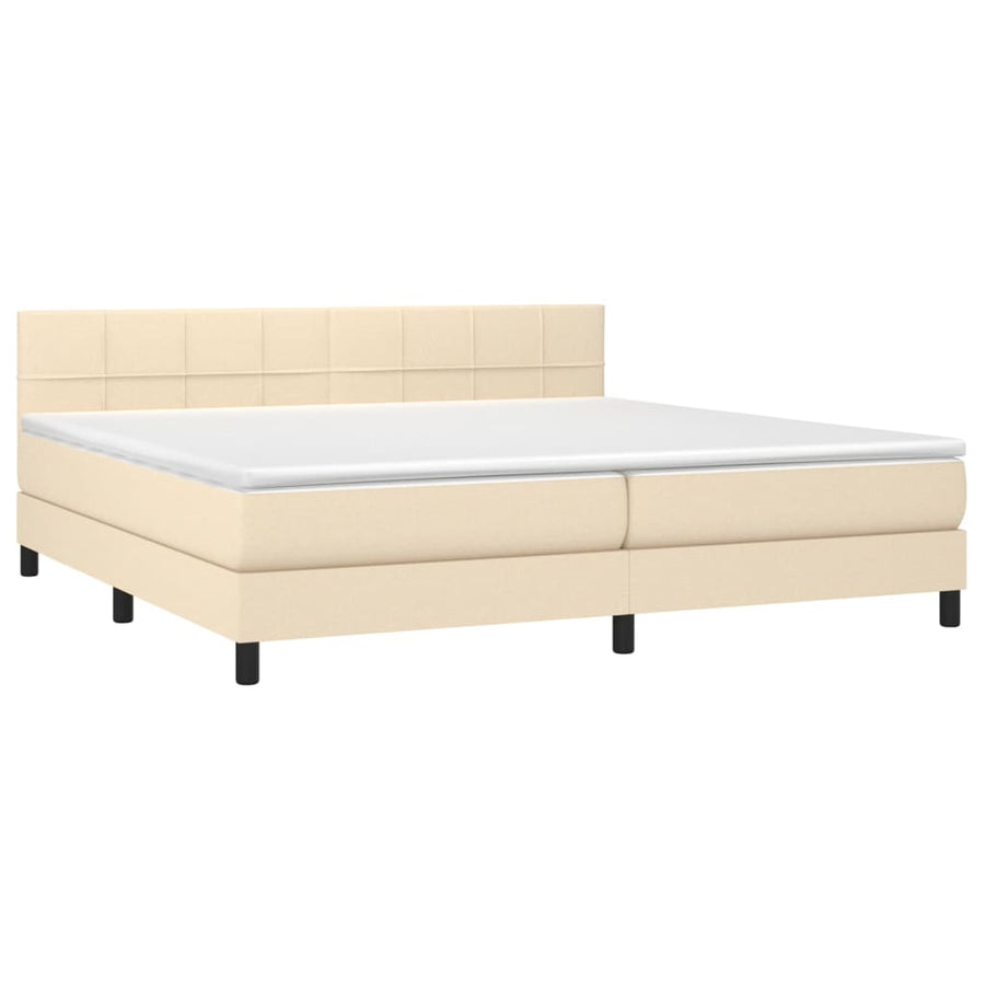 Boxspring met matras en LED stof crèmekleurig 200x200 cm 200 x 200 cm Crème