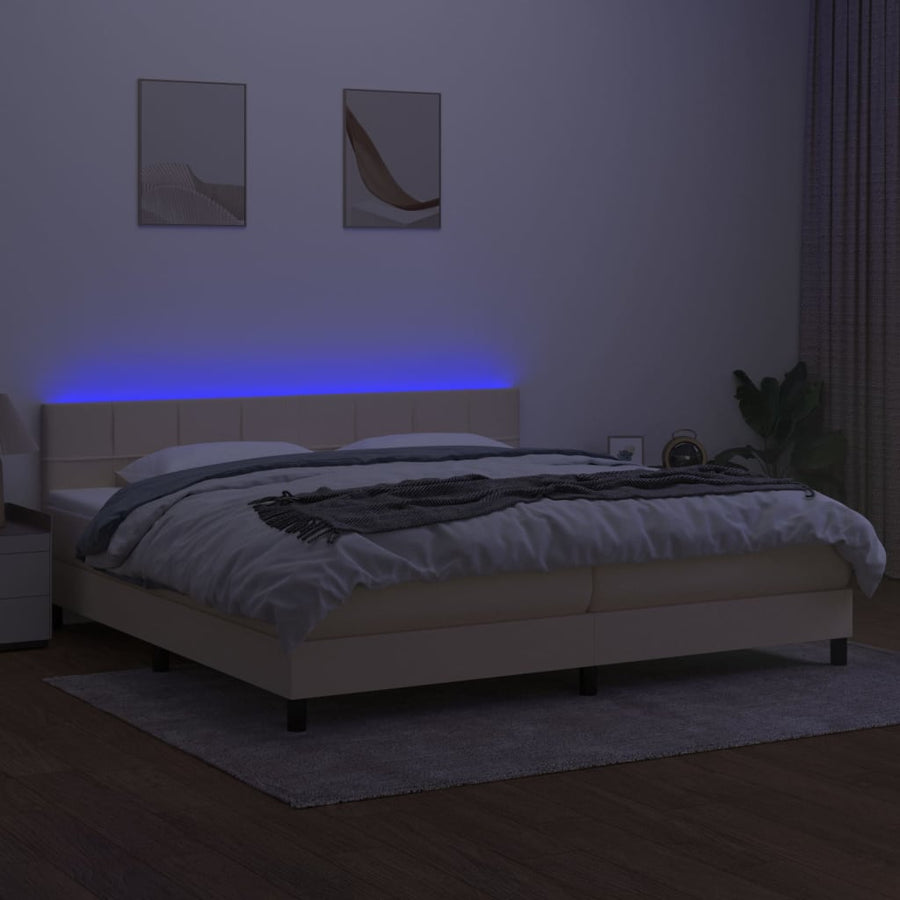 Boxspring met matras en LED stof crèmekleurig 200x200 cm 200 x 200 cm Crème