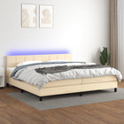 Boxspring met matras en LED stof crèmekleurig 200x200 cm 200 x 200 cm Crème