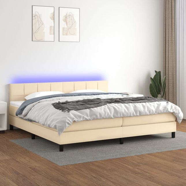 Boxspring met matras en LED stof crèmekleurig 200x200 cm 200 x 200 cm Crème