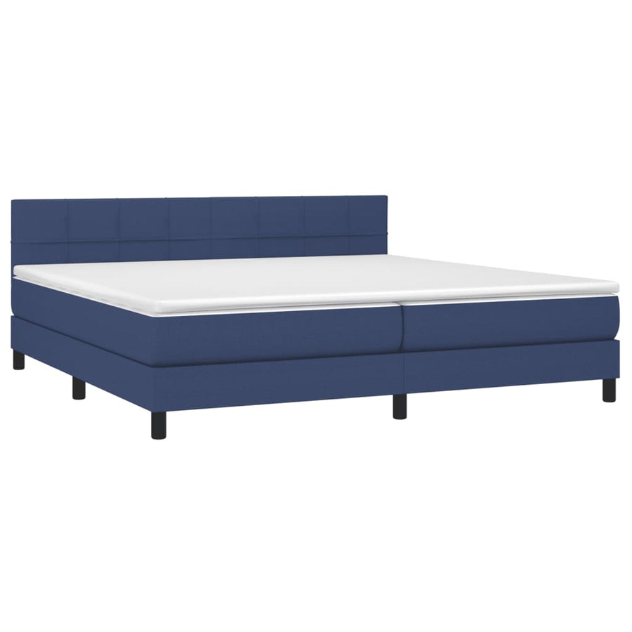 Boxspring Met Matras En Led Stof Blauw 200 x 200 cm Blok met vierkanten