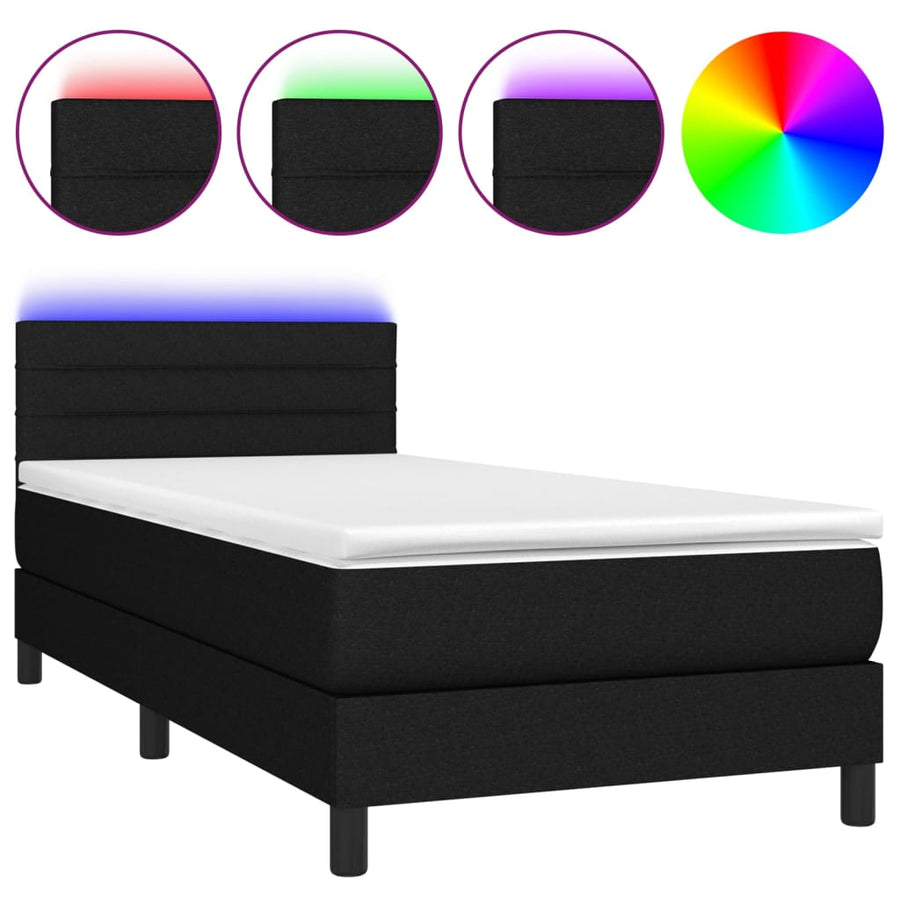 Boxspring Met Matras En Led Stof Zwart 80 x 200 cm Horizontale strepen