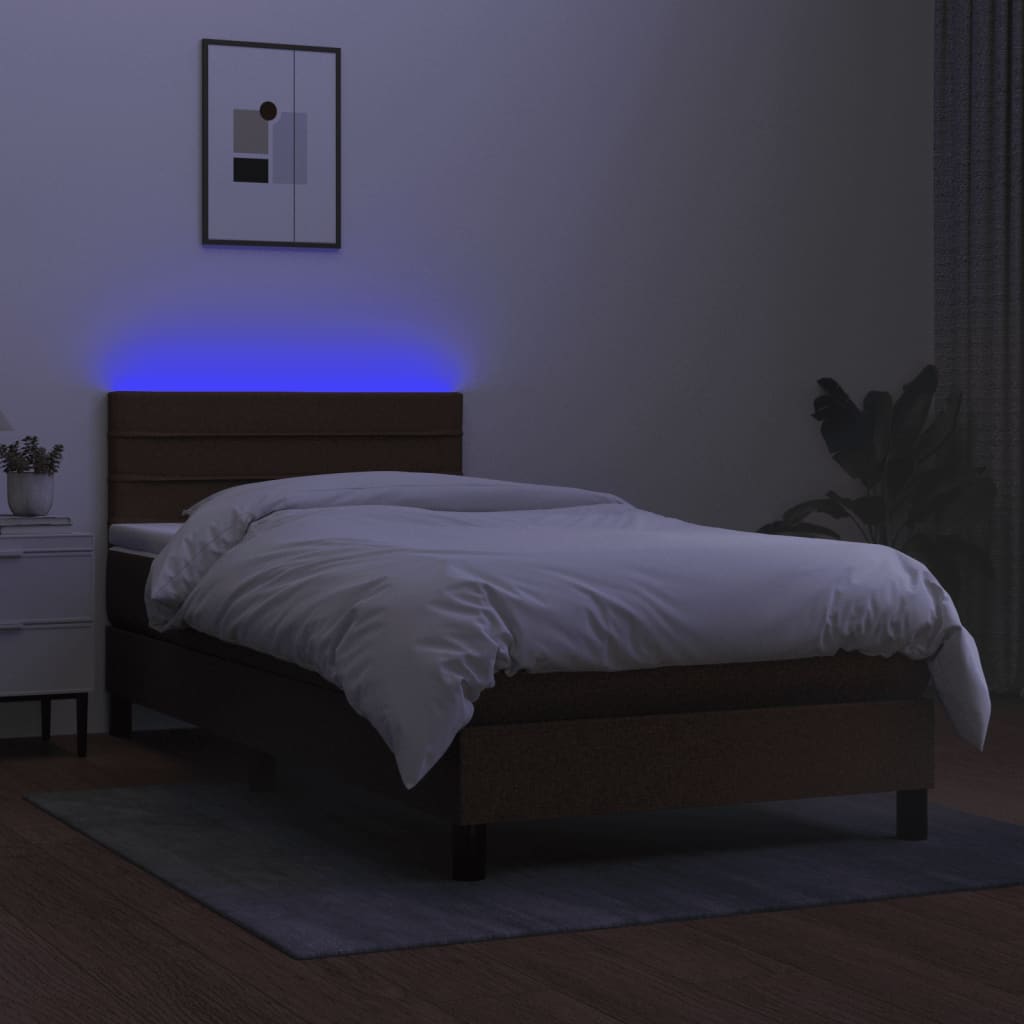 Boxspring Met Matras En Led Stof Donkerbruin 80 x 200 cm Horizontale strepen
