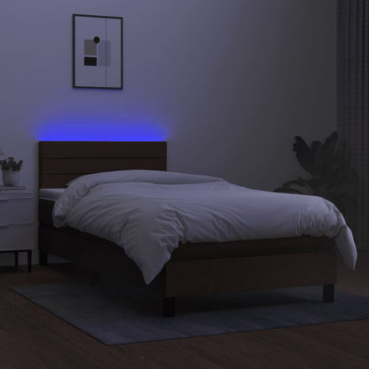 Boxspring Met Matras En Led Stof Donkerbruin 80 x 200 cm Horizontale strepen