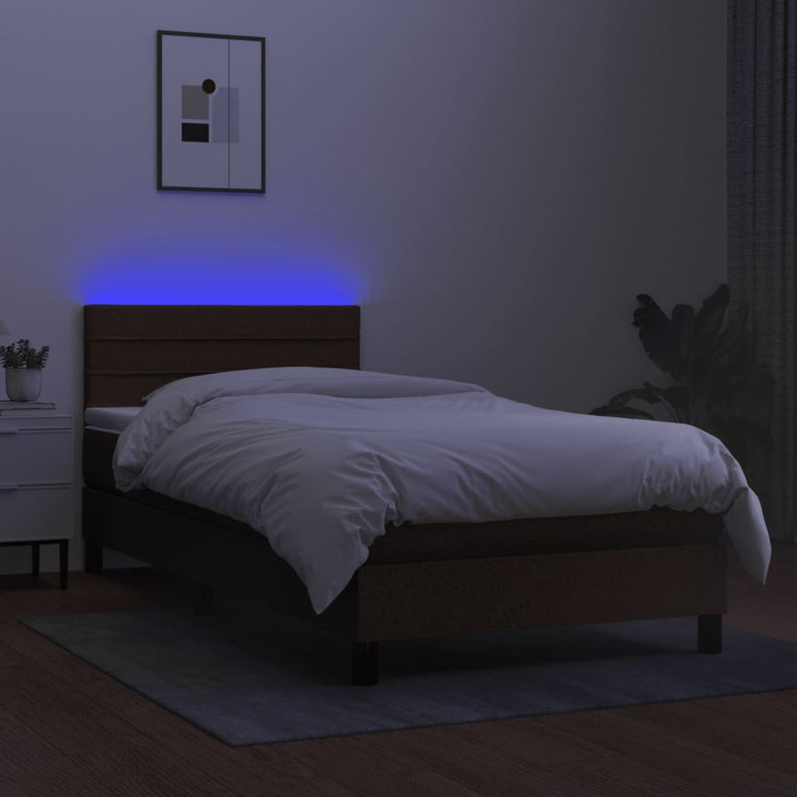 Boxspring Met Matras En Led Stof Donkerbruin 80 x 200 cm Horizontale strepen