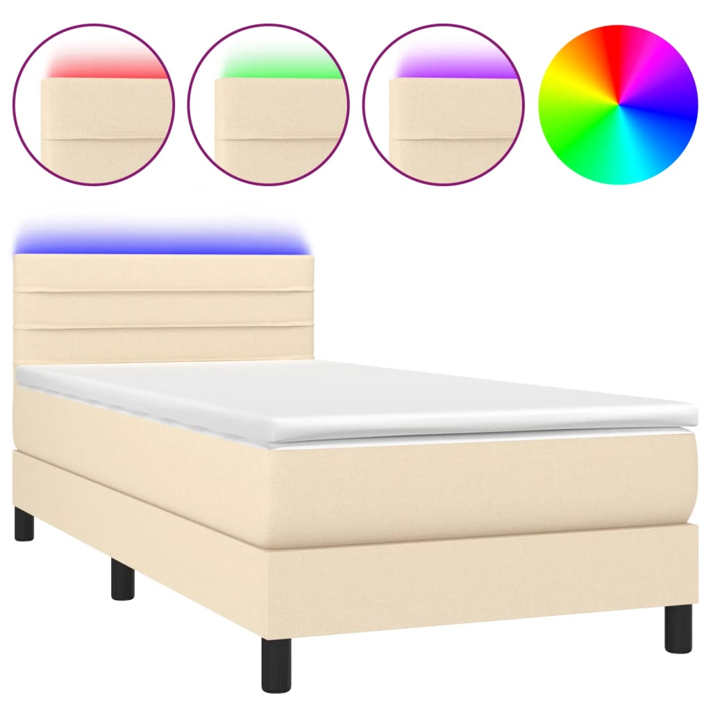 Boxspring met matras en LED stof crèmekleurig 80x200 cm 80 x 200 cm Horizontale strepen