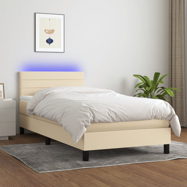 Boxspring met matras en LED stof crèmekleurig 80x200 cm 80 x 200 cm Horizontale strepen