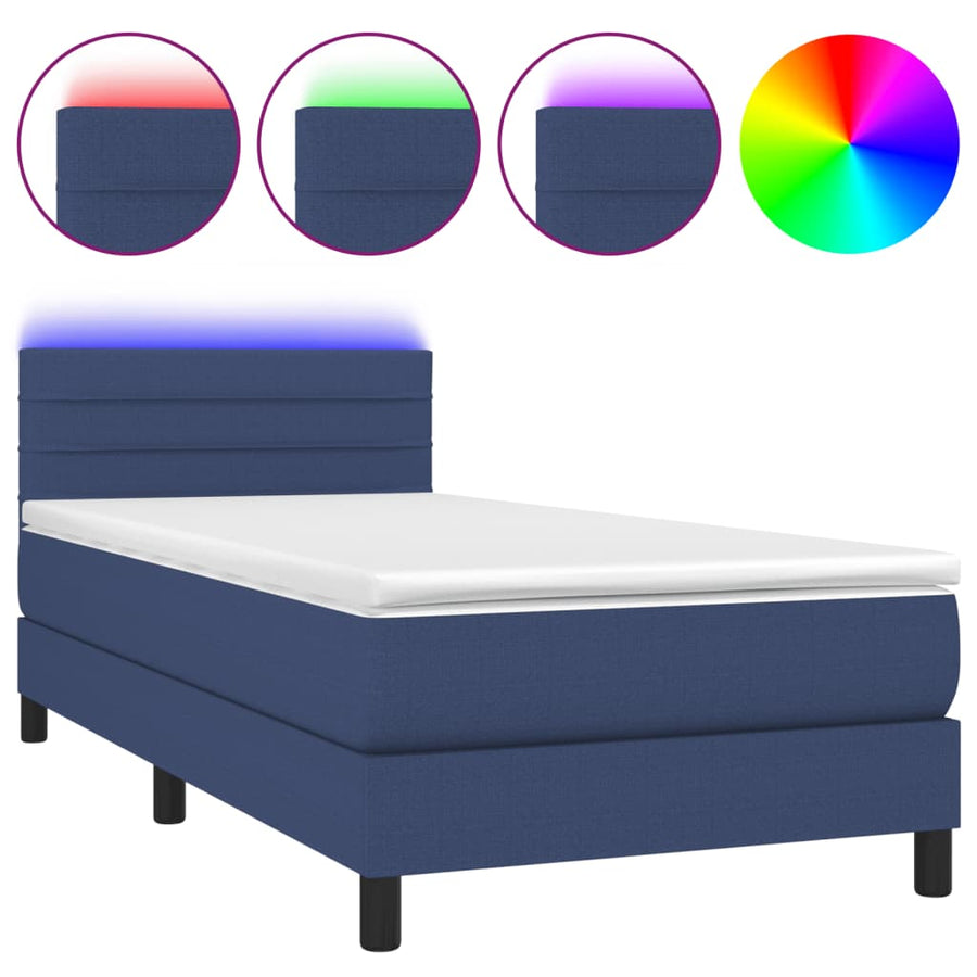 Boxspring Met Matras En Led Stof Blauw 80 x 200 cm Horizontale strepen
