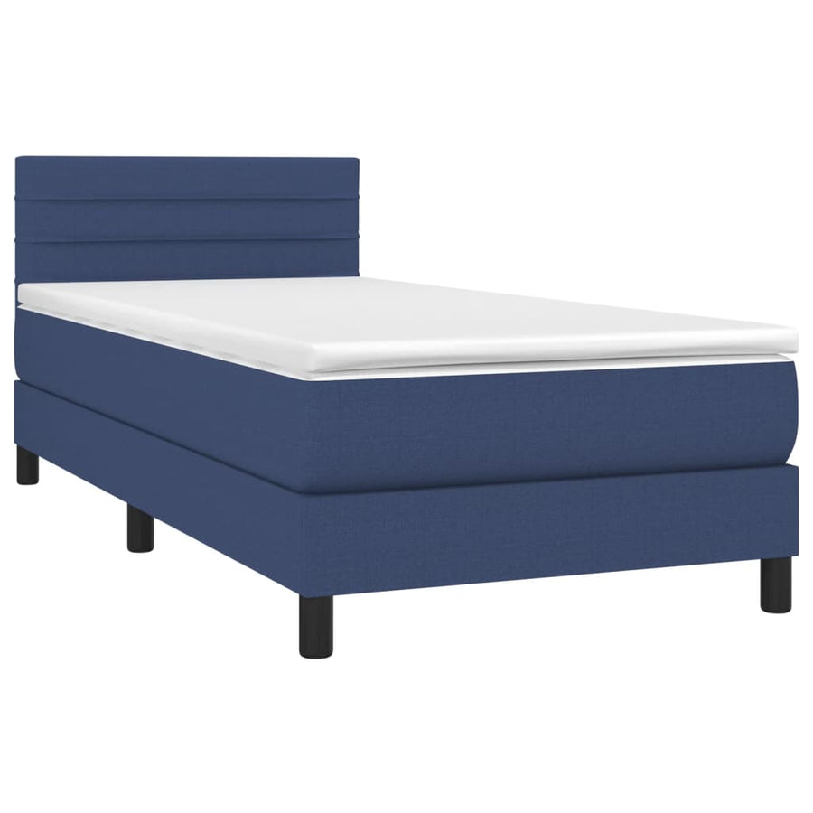 Boxspring Met Matras En Led Stof Blauw 80 x 200 cm Horizontale strepen