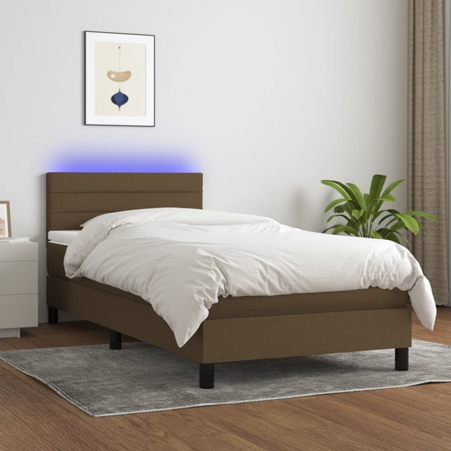 Boxspring Met Matras En Led Stof Donkerbruin 90 x 190 cm Horizontale strepen