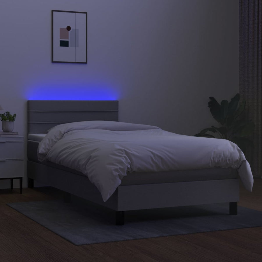 Boxspring Met Matras En Led Stof Lichtgrijs 90 x 200 cm Horizontale strepen