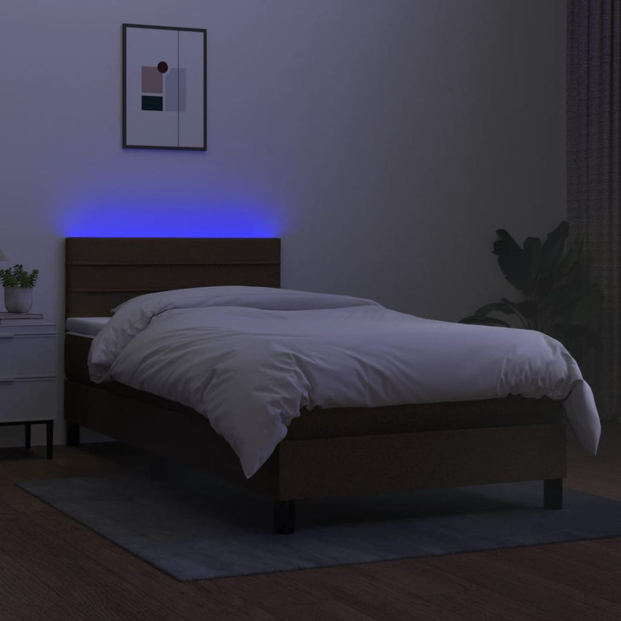 Boxspring Met Matras En Led Stof 80X200 Cm Donkerbruin 90 x 200 cm Horizontale strepen