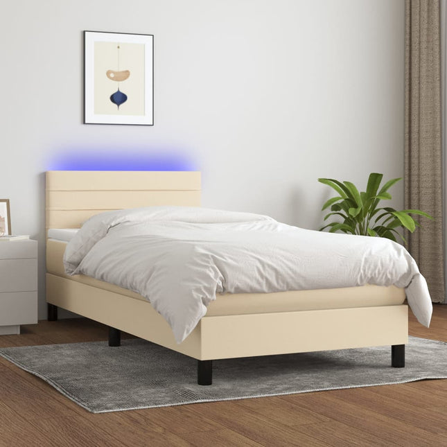 Boxspring met matras en LED stof crèmekleurig 100x200 cm 100 x 200 cm Horizontale strepen