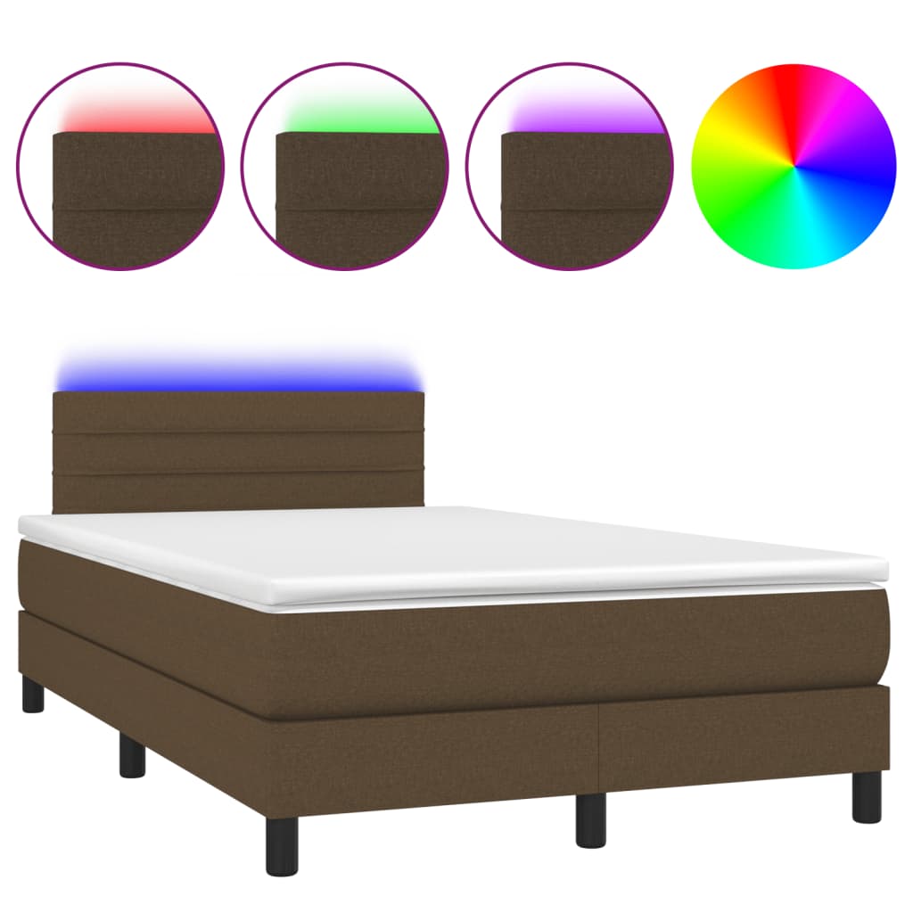 Boxspring Met Matras En Led Stof Donkerbruin 120 x 200 cm Horizontale strepen