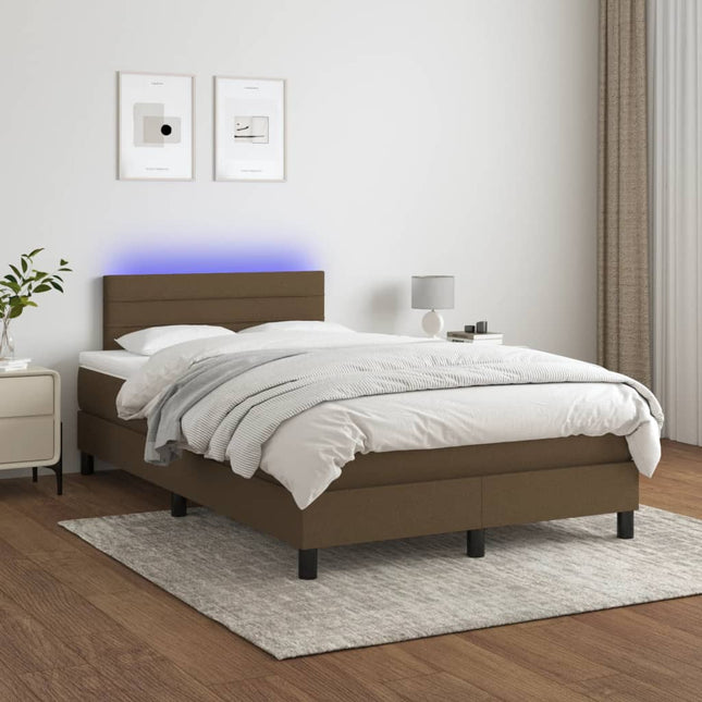 Boxspring Met Matras En Led Stof Donkerbruin 120 x 200 cm Horizontale strepen