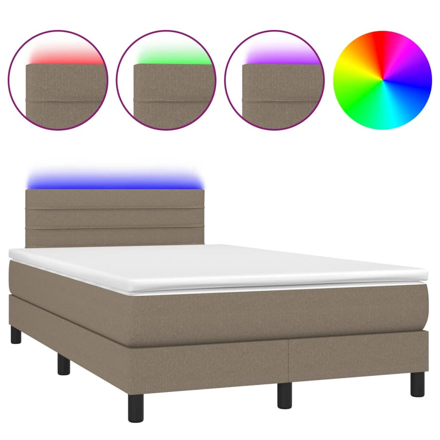 Boxspring met matras en LED stof taupe 120x200 cm 120 x 200 cm Horizontale strepen