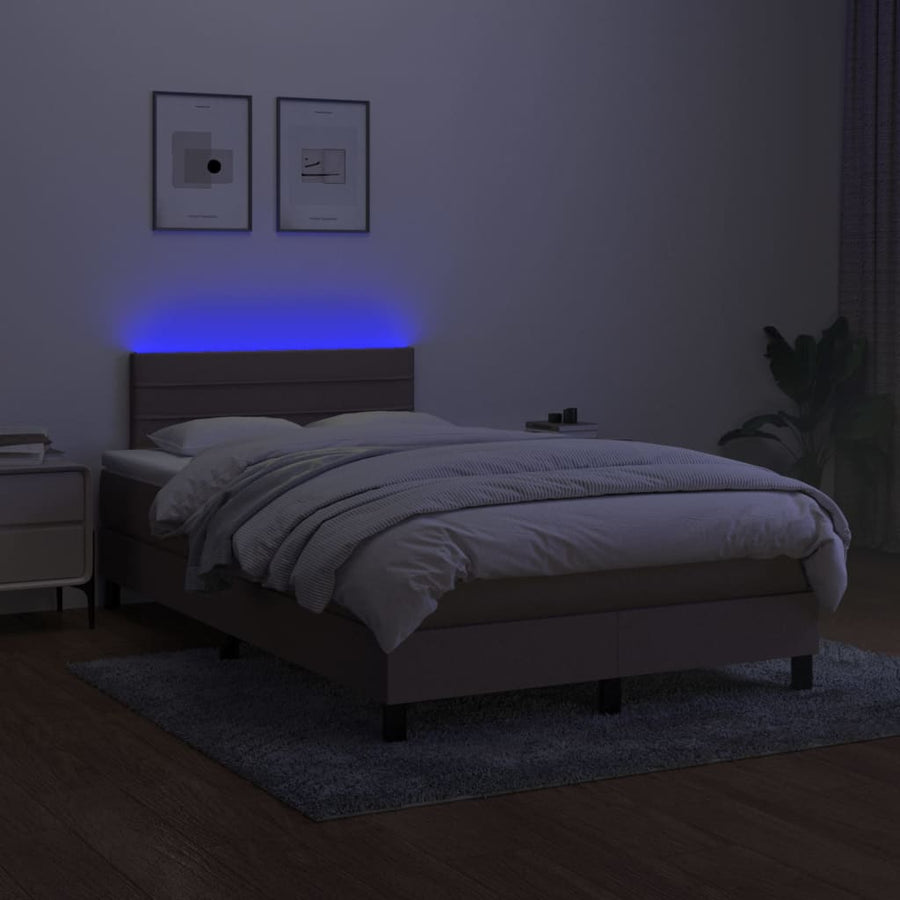 Boxspring met matras en LED stof taupe 120x200 cm 120 x 200 cm Horizontale strepen