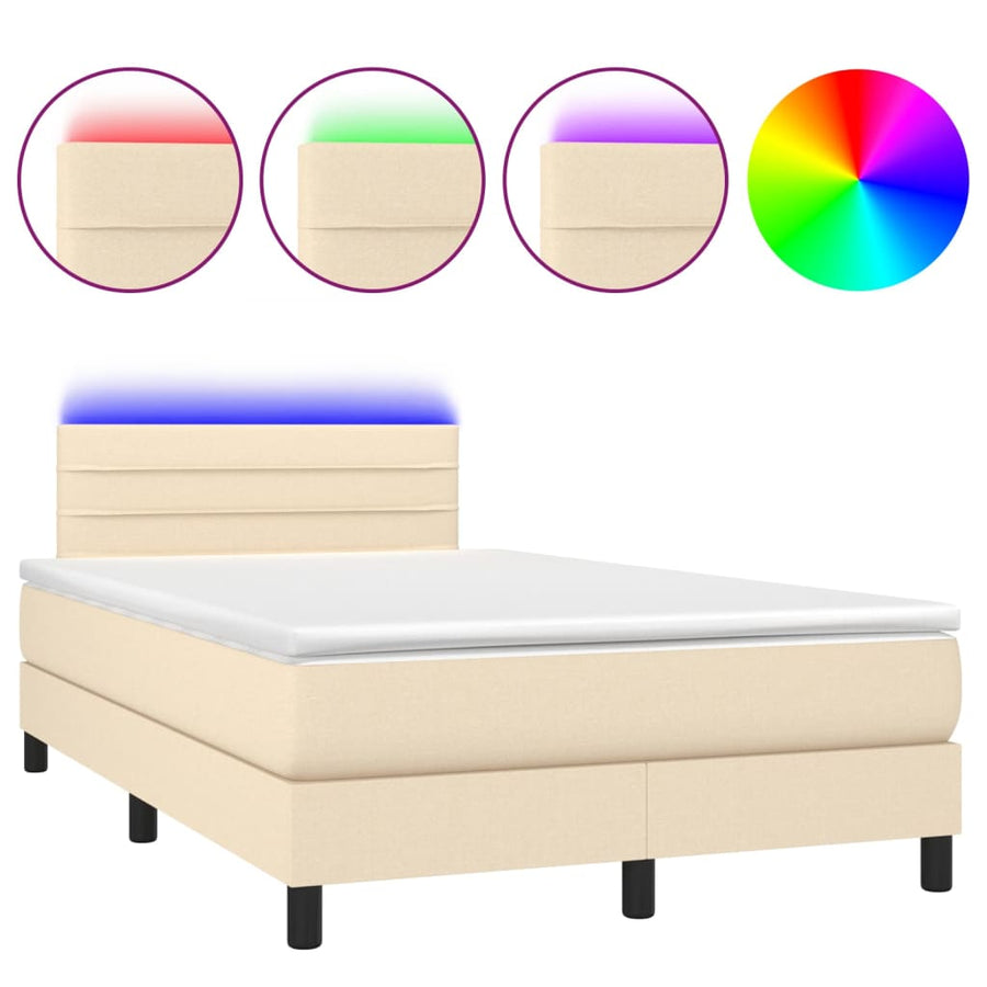 Boxspring met matras en LED stof crèmekleurig 120x200 cm 120 x 200 cm Horizontale strepen