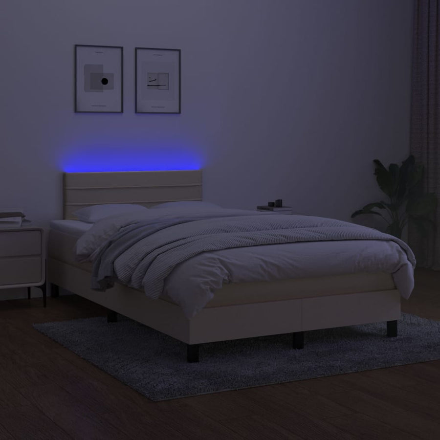 Boxspring met matras en LED stof crèmekleurig 120x200 cm 120 x 200 cm Horizontale strepen