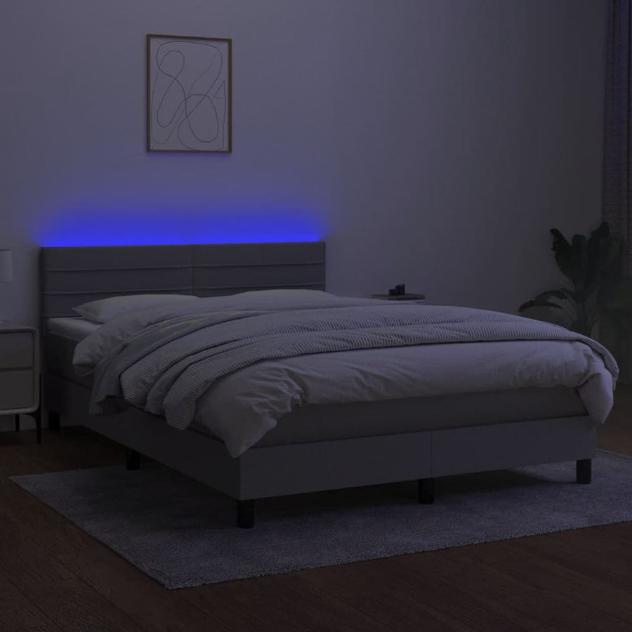 Boxspring Met Matras En Led Stof Lichtgrijs 140 x 190 cm Horizontale strepen