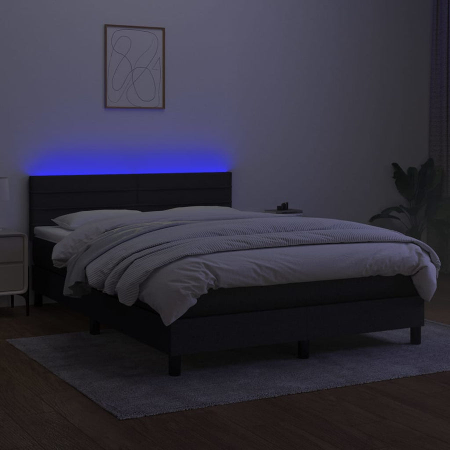 Boxspring Met Matras En Led Stof Zwart 140 x 190 cm Horizontale strepen