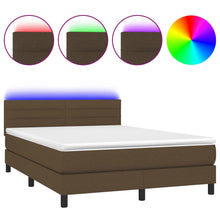 Boxspring Met Matras En Led Stof Donkerbruin 140 x 190 cm Horizontale strepen