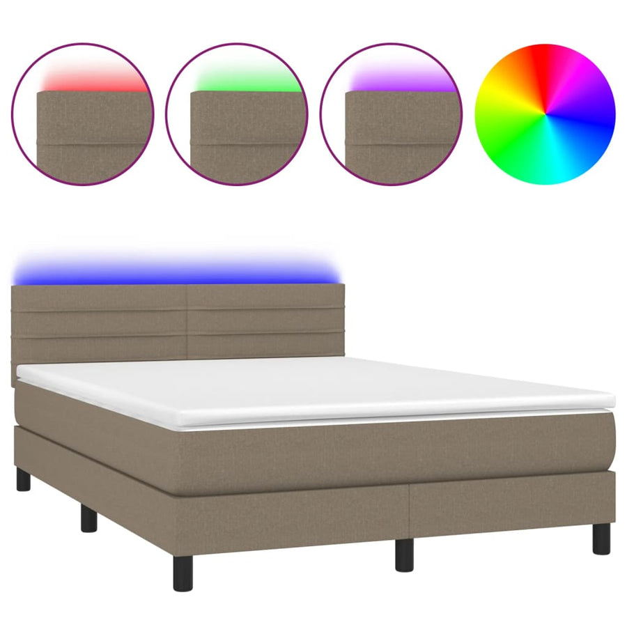 Boxspring met matras en LED stof taupe 140x190 cm 140 x 190 cm Horizontale strepen