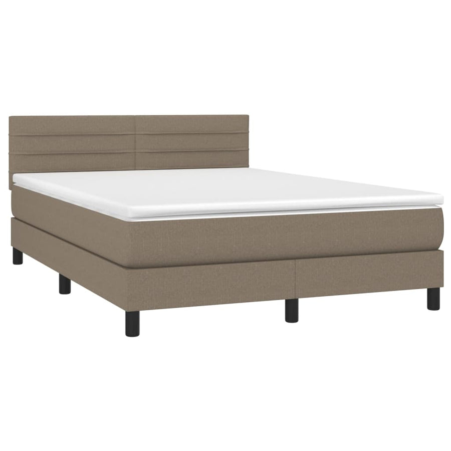 Boxspring met matras en LED stof taupe 140x190 cm 140 x 190 cm Horizontale strepen