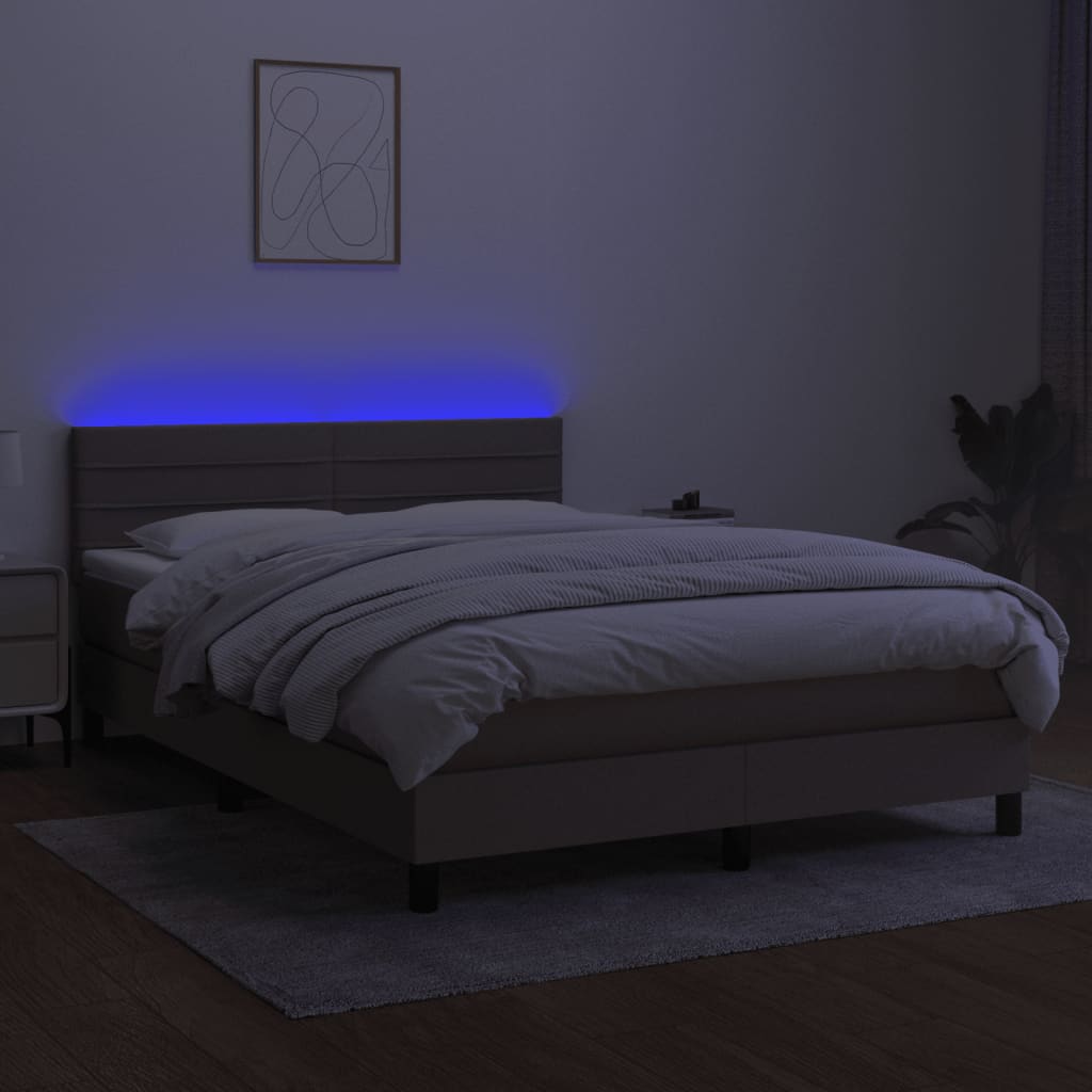 Boxspring met matras en LED stof taupe 140x190 cm 140 x 190 cm Horizontale strepen