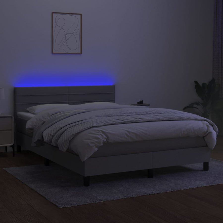 Boxspring Met Matras En Led Stof Lichtgrijs 140 x 200 cm Horizontale strepen