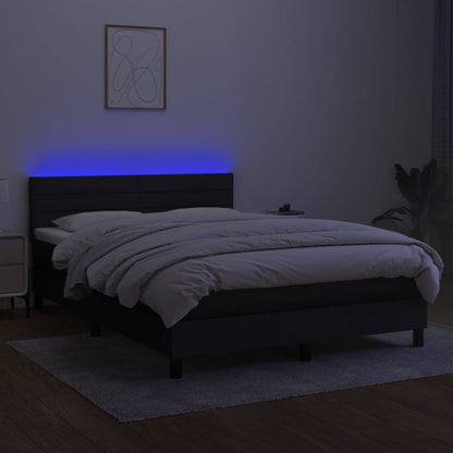 Boxspring Met Matras En Led Stof Zwart 140 x 200 cm Horizontale strepen