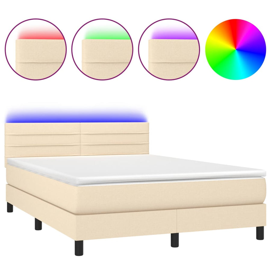 Boxspring met matras en LED stof crèmekleurig 140x200 cm 140 x 200 cm Crème