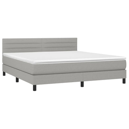 Boxspring Met Matras En Led Stof Lichtgrijs 160 x 200 cm Horizontale strepen