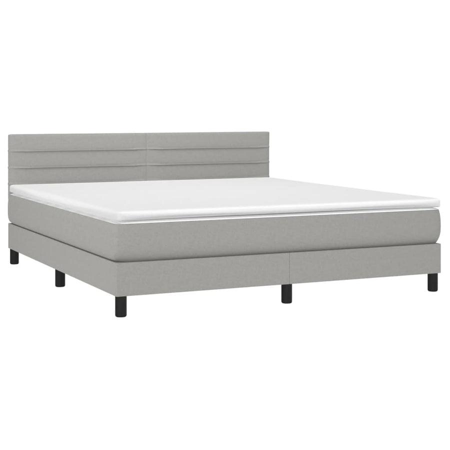 Boxspring Met Matras En Led Stof Lichtgrijs 160 x 200 cm Horizontale strepen
