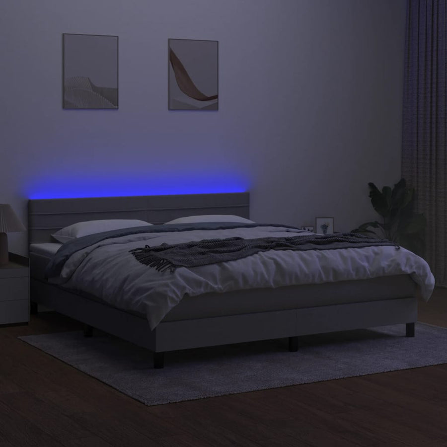 Boxspring Met Matras En Led Stof Lichtgrijs 160 x 200 cm Horizontale strepen