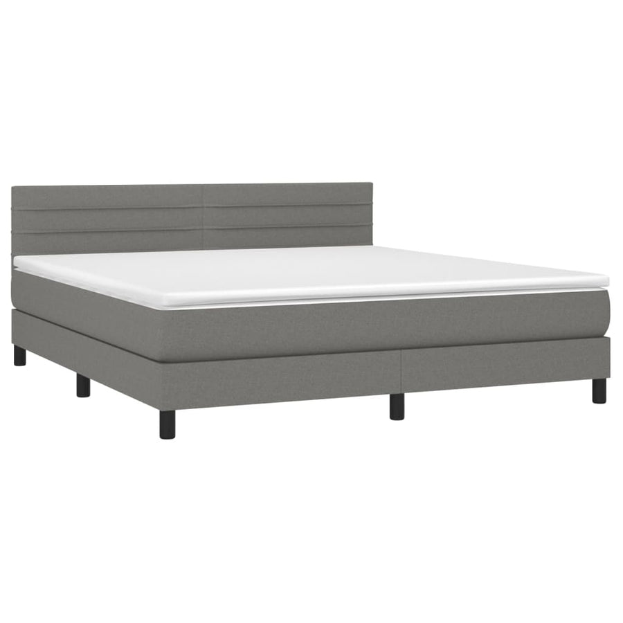 Boxspring Met Matras En Led Stof Donkergrijs 160 x 200 cm Horizontale strepen