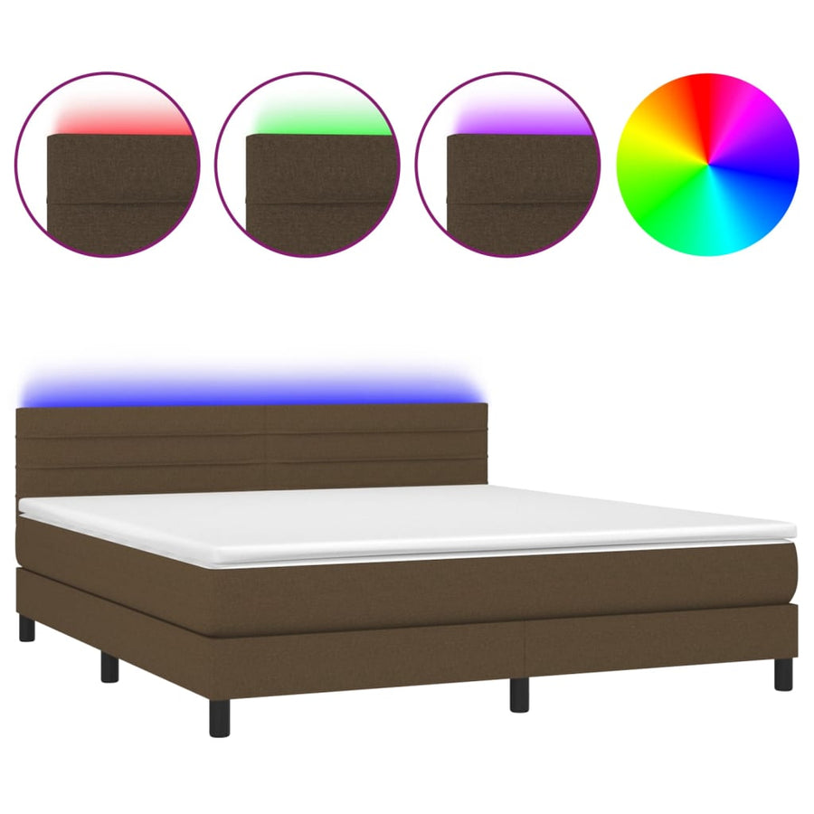 Boxspring Met Matras En Led Stof Donkerbruin 160 x 200 cm Horizontale strepen
