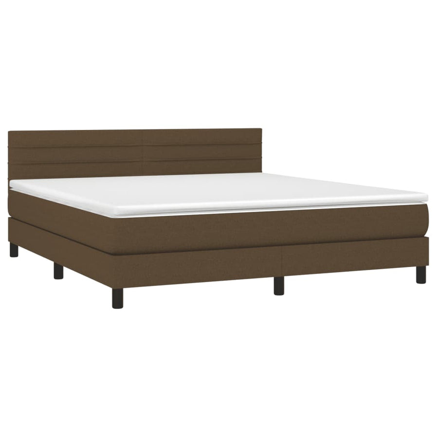 Boxspring Met Matras En Led Stof Donkerbruin 160 x 200 cm Horizontale strepen