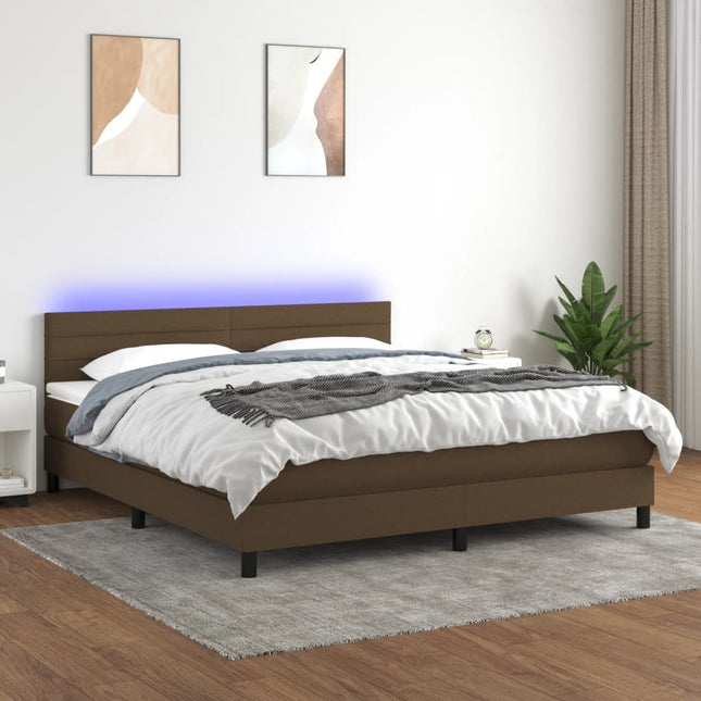 Boxspring Met Matras En Led Stof Donkerbruin 160 x 200 cm Horizontale strepen