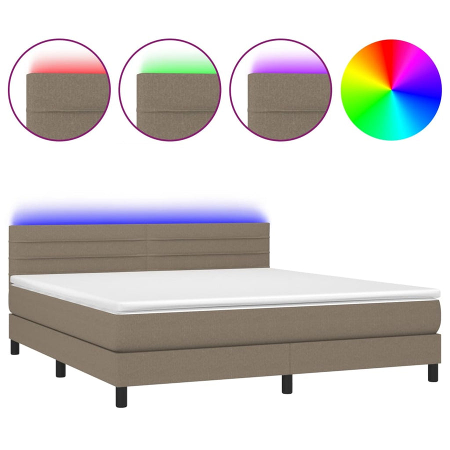 Boxspring Met Matras En Led Stof Taupe 160 x 200 cm Horizontale strepen