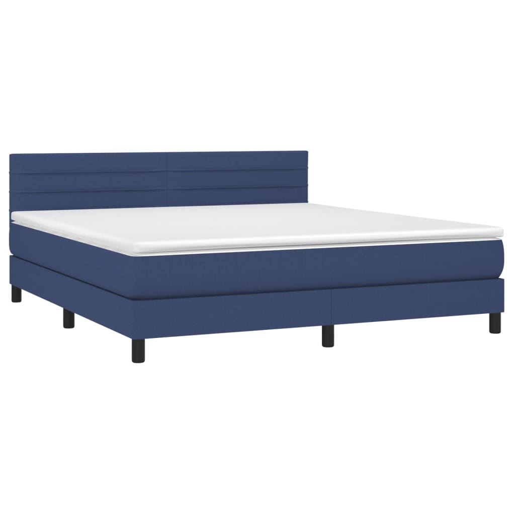 Boxspring Met Matras En Led Stof Blauw 160 x 200 cm Horizontale strepen