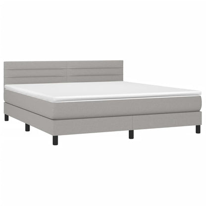 Boxspring Met Matras En Led Stof Lichtgrijs 180 x 200 cm Horizontale strepen
