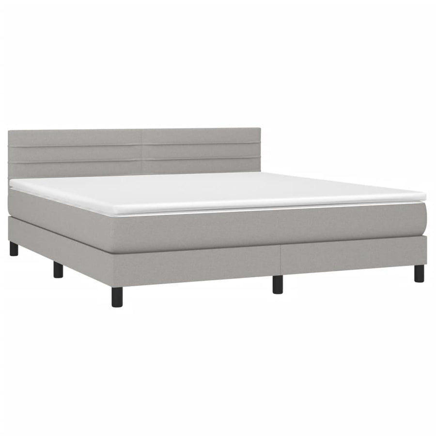Boxspring Met Matras En Led Stof Lichtgrijs 180 x 200 cm Horizontale strepen