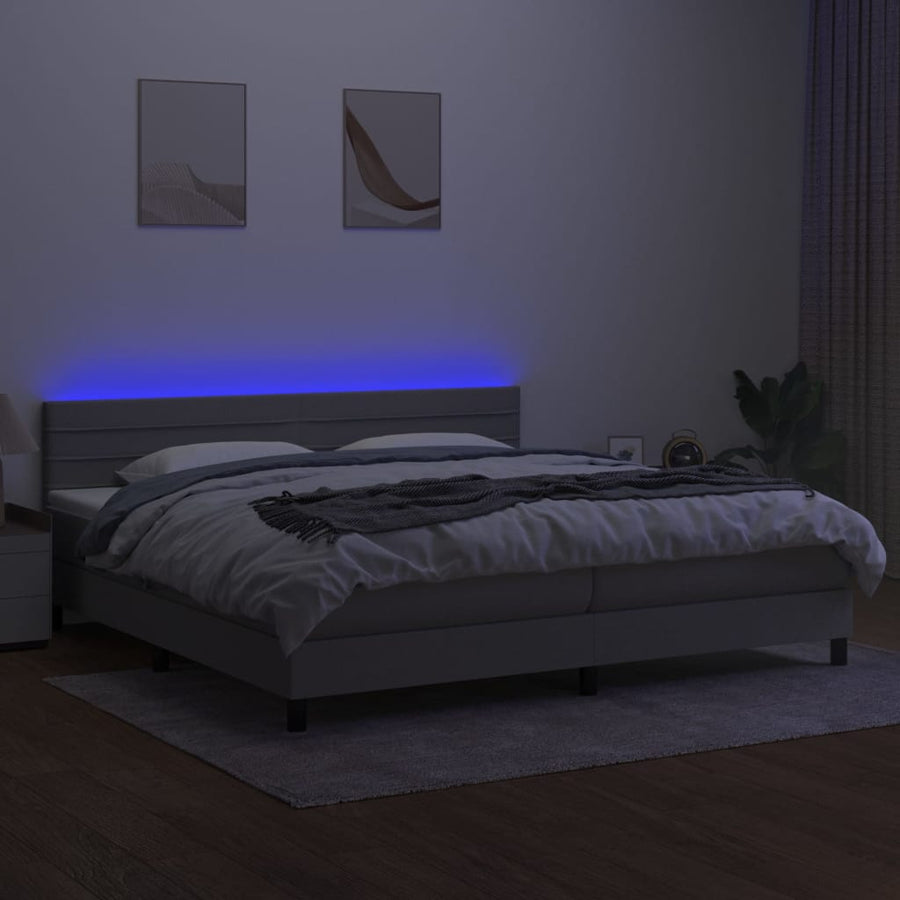 Boxspring Met Matras En Led Stof Lichtgrijs 200 x 200 cm Horizontale strepen