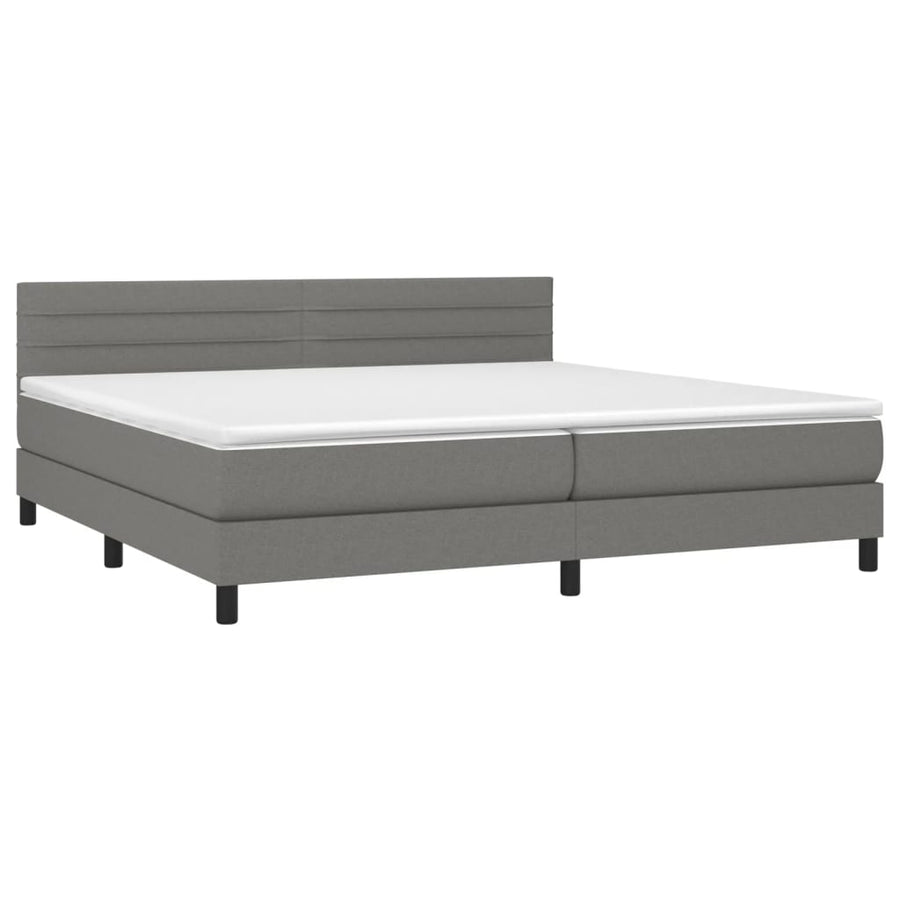 Boxspring Met Matras En Led Stof Donkergrijs 200 x 200 cm Horizontale strepen