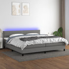 Box spring bed with mattress and dark grey LED fabric 200x200 cm